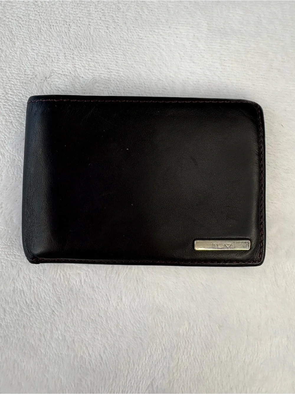 TUMI Black & Burgundy Leather Wallet